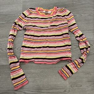 Forever 21 Womens Top S Pink Stripe Semi Sheer Y2K Kidcore Soft Girl Retro Twee